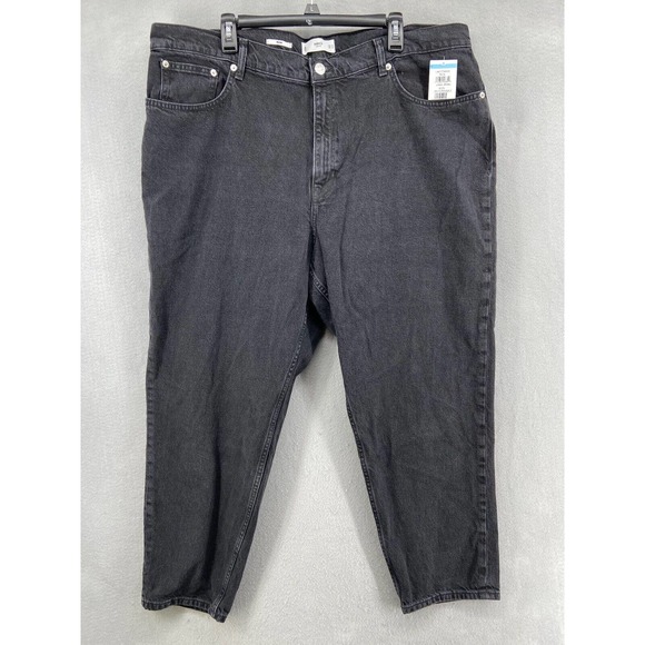 MNG Mango Denim Mom Jeans Sz‎ 22 Plus High Waist Ankle Faded Black Denim - Picture 1 of 12